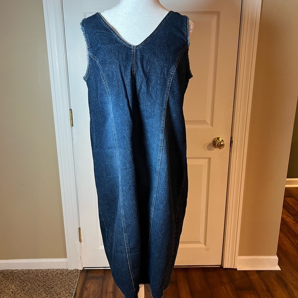 Venezia Jeans Clothing Co Denim V Neck Midi Dress Frayed Hem Size 14 Y2K NOS
